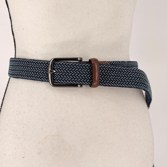 Original Penguin Woven Stretch Belt Mens Size S 30-32 Blue Brown Casual - Picture 1 of 7